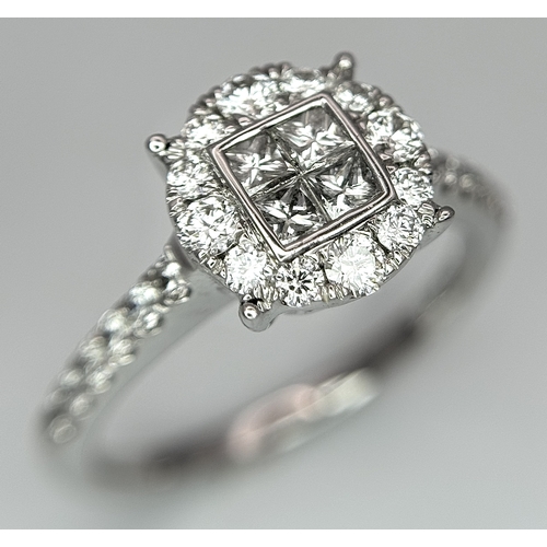 179 - A 10K WHITE GOLD DIAMOND CLUSTER RING 0.65CT , 3G TOTAL WEIGHT, SIZE N 1/2. Ref: A/S 1205