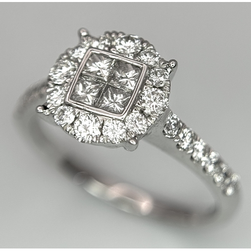 179 - A 10K WHITE GOLD DIAMOND CLUSTER RING 0.65CT , 3G TOTAL WEIGHT, SIZE N 1/2. Ref: A/S 1205