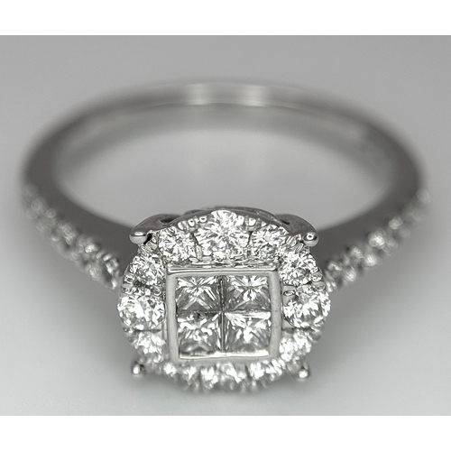 179 - A 10K WHITE GOLD DIAMOND CLUSTER RING 0.65CT , 3G TOTAL WEIGHT, SIZE N 1/2. Ref: A/S 1205