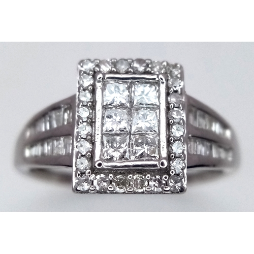 229 - A 9K WHITE GOLD DIAMOND CLUSTER RING 0.65CT , 3.2G TOTAL WEIGHT, SIZE P 1/2. Ref: 7042