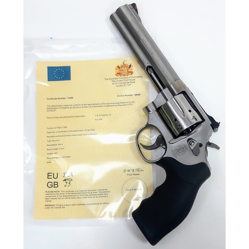 156 - A Smith and Wesson (deactivated) 357 Magnum Revolver Handgun - Model 686-6. This matt finish stainle... 