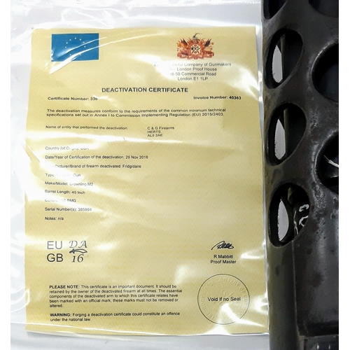 297 - A WW2 Era Frigidaire Browning M2 (deactivated) Heavy Aircraft Machine Gun. This 45 inch .50 calibre ... 