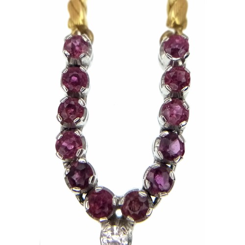 110 - A Breath-Taking 18K Yellow Gold, Pink Garnet and Diamond Lavaliere Necklace. 1.2ctw of round and ova... 