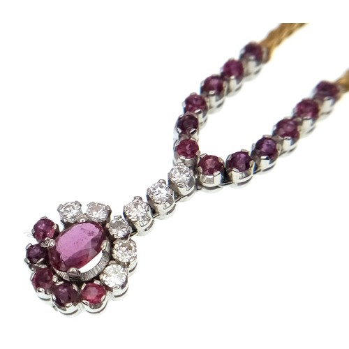 110 - A Breath-Taking 18K Yellow Gold, Pink Garnet and Diamond Lavaliere Necklace. 1.2ctw of round and ova... 