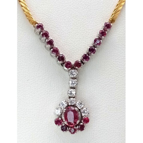 110 - A Breath-Taking 18K Yellow Gold, Pink Garnet and Diamond Lavaliere Necklace. 1.2ctw of round and ova... 