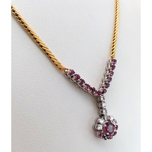 110 - A Breath-Taking 18K Yellow Gold, Pink Garnet and Diamond Lavaliere Necklace. 1.2ctw of round and ova... 