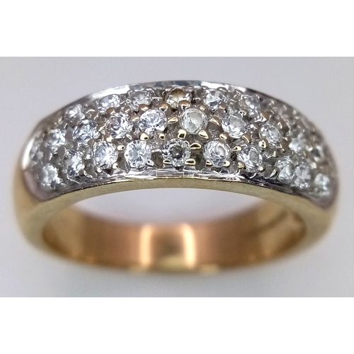 136 - A 9K Yellow Gold White Stone Pave Ring. Size M. 4.5g