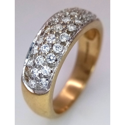 136 - A 9K Yellow Gold White Stone Pave Ring. Size M. 4.5g