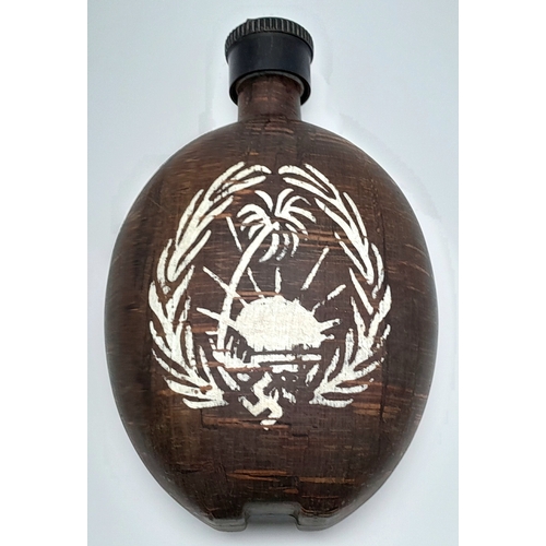 498 - 1941 German Africa Corps Husk Covered Water Bottle. Hand Painted Badge of the Sonderverband, the Ger... 