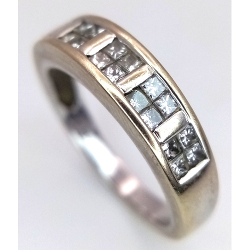 8 - An 18K White Gold (tested) Diamond Ring. 20 princess cut diamonds - 0.50ctw. Size K. 3.6g