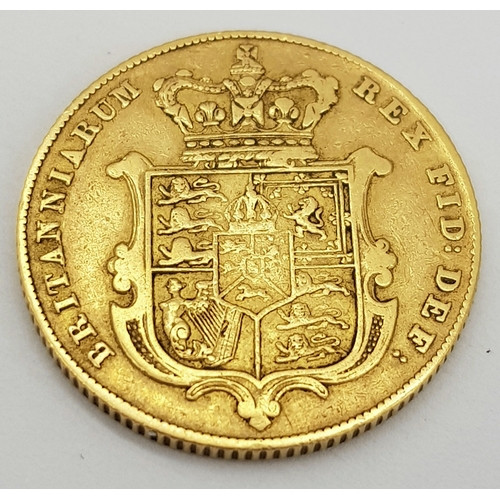 11 - A RARE 1827 GEORGE IV ' BARE HEAD ' SHIELD BACK FULL SOVEREIGN 7.9G. Ref: SC 3062