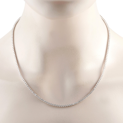 127 - A 14K White Gold 8.98ct Lab-Grown Diamond Tennis Necklace. Crafted in 14K white gold and set with ec... 