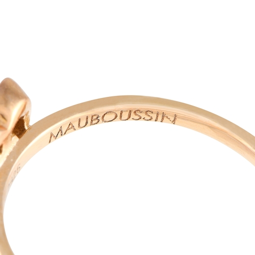 133 - An Mauboussin 18K Rose Gold Diamond Quatrefoil Ring. It features a narrow shank with shoulders punct... 