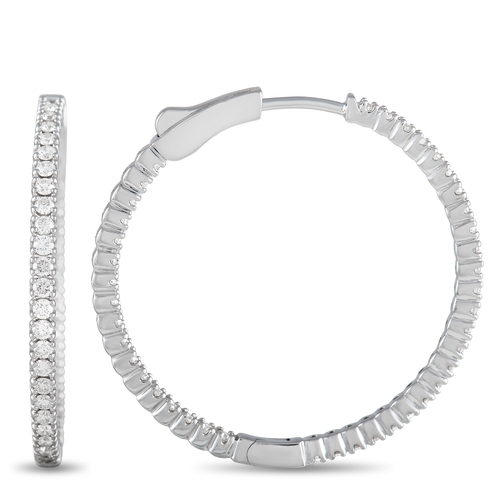 144 - A Pair of 14K White Gold 0.98 ct Diamond Inside-Out Hoop Earrings. The minimalist design allows thei... 