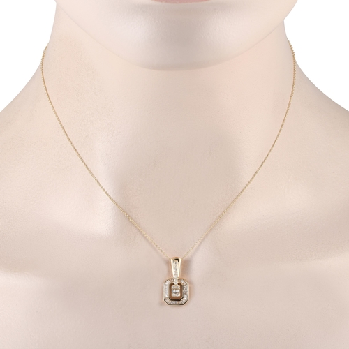 152 - A 14K Yellow Gold 0.35ct Diamond Pendant Necklace. It has a barely-there chain and an octagonal pend... 