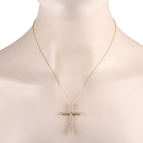 160 - A 14K Yellow Gold 2.50ct Diamond Cross Pendant Necklace. Suspended from an 18 chain is a 14K Yellow ... 