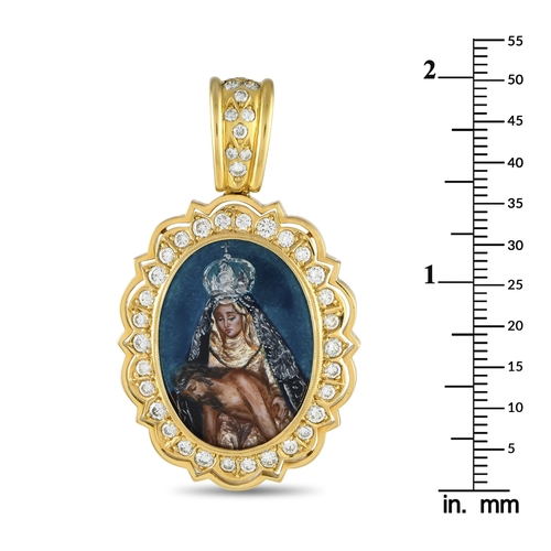 166 - An 18K Yellow Gold 1.50ct Diamond Pendant. Religious imagery serves as a striking focal point at the... 