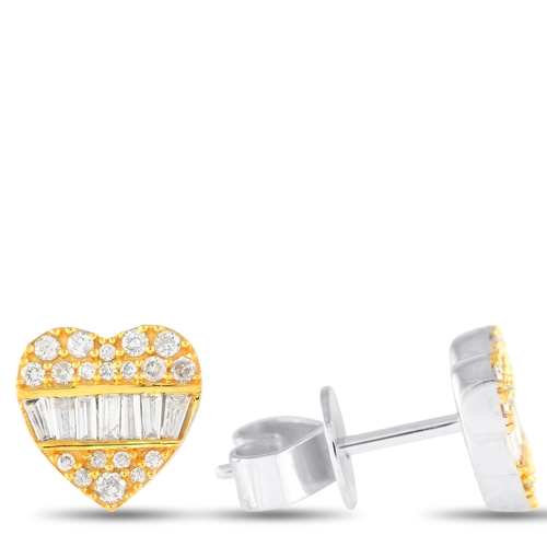 265 - A Pair of 14K White and Yellow Gold 0.35ct Diamond Heart. These heart-shaped earrings will continual... 