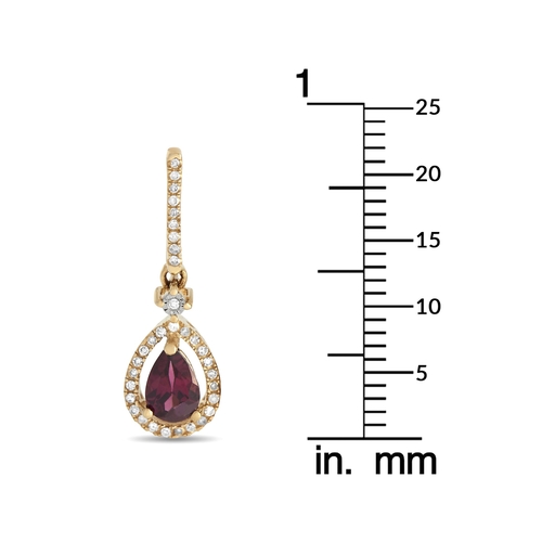 271 - A Pair of 14K Yellow Gold 0.20ct Diamond and Garnet Pear Earrings. These opulent earrings are inhere... 