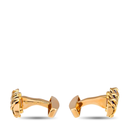 330 - A Pair of Tiffany & Co. 18K Yellow Gold Enameled Cufflinks. Add extra dimension to any suited look w... 