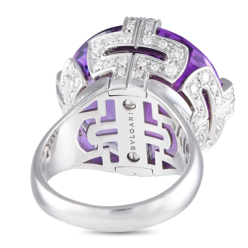 35 - A Bvlgari Parentesi 18K White Gold 0.70ct Diamond and Amethyst Ring. Your looking at a striking stat... 