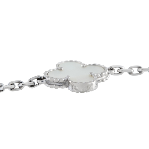 358 - A Van Cleef & Arpels Alhambra 18K White Gold 5-Motif Mother of Pearl Bracelet. From the Vintage Alha... 