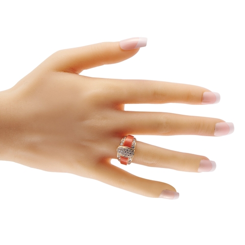 378 - A Van Cleef & Arpels Vintage 18K Yellow Gold 1.22ct Diamond and Coral Ring. The ring is crafted in 1... 