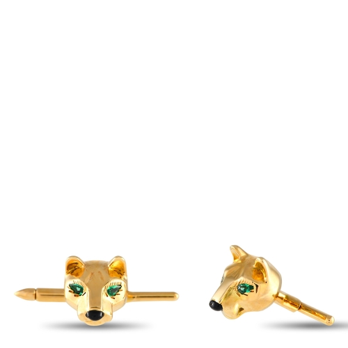 59 - A Pair of Cartier Panthere 18K Yellow Gold Cufflinks and Tuxedo Button Set. This stylish Cartier Pan... 