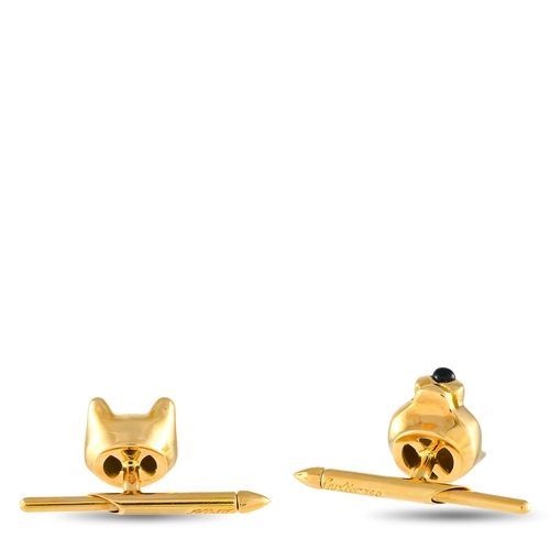 59 - A Pair of Cartier Panthere 18K Yellow Gold Cufflinks and Tuxedo Button Set. This stylish Cartier Pan... 