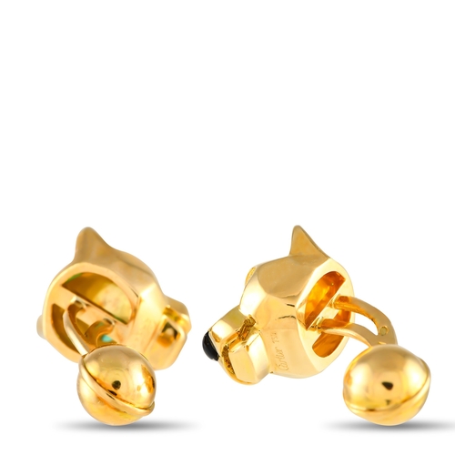 59 - A Pair of Cartier Panthere 18K Yellow Gold Cufflinks and Tuxedo Button Set. This stylish Cartier Pan... 