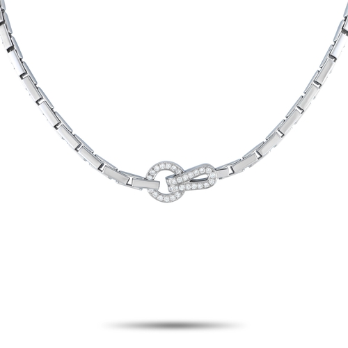 66 - A Cartier Agrafe 18K White Gold Diamond Necklace. Taking inspiration from the hook-and-eye fastening... 