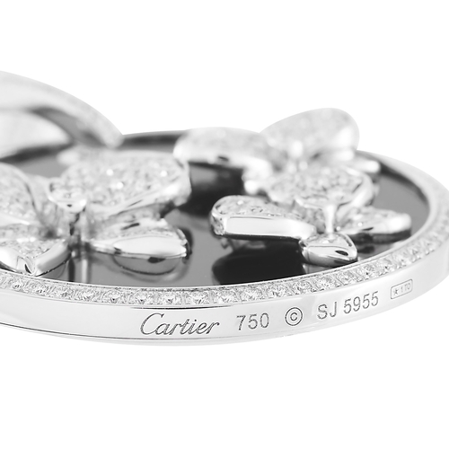 69 - A Cartier Caresse d'Orchidees 18K White Gold Diamond and Onyx Necklace. A flower lover's choice. Thi... 