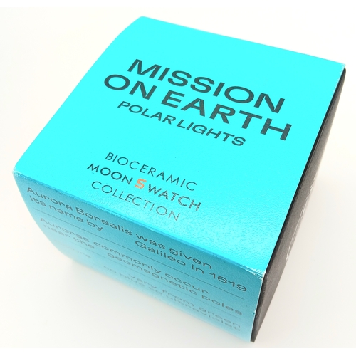 1266 - A Limited Edition Swatch Omega ‘Mission on Earth-Polar Lights’ Bioceramic Moonswatch. 40mm Case. Com... 