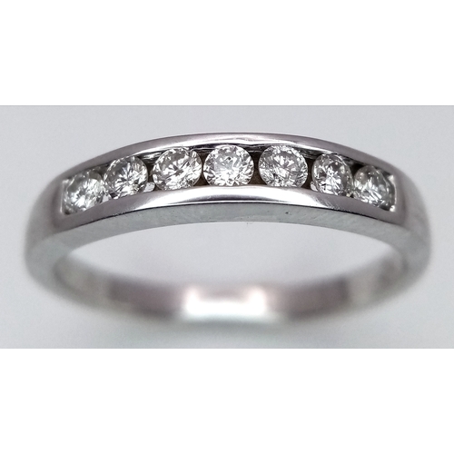 142 - AN 18K WHITE GOLD DIAMOND HALF ETERNITY RING 0.35CT , 2.5G TOTAL WEIGHT, SIZE L 1/2. Ref: SC 4051