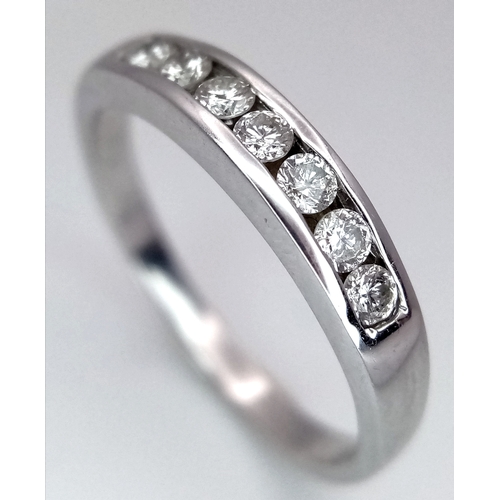 142 - AN 18K WHITE GOLD DIAMOND HALF ETERNITY RING 0.35CT , 2.5G TOTAL WEIGHT, SIZE L 1/2. Ref: SC 4051