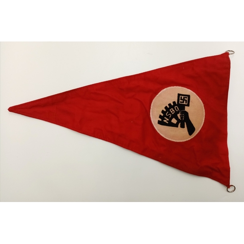 143 - A WW2 Era Third Reich N.S.B.O. Banner. Makers mark in corner. 24 x 37cm