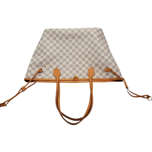 291 - A Louis Vuitton Neverfull MM Damier Azur Bag with Matching Wallet. Beigh and Grey canvas exterior wi... 