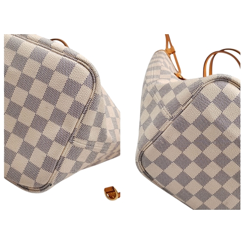 291 - A Louis Vuitton Neverfull MM Damier Azur Bag with Matching Wallet. Beigh and Grey canvas exterior wi... 