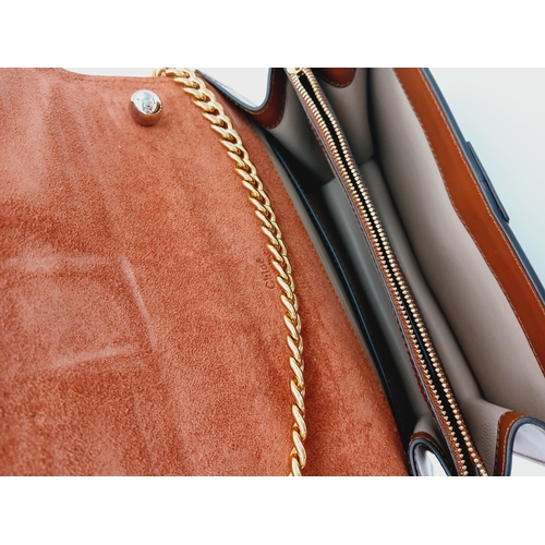 312 - A Chloé Brown Aby Lock Bag. Brown leather exterior with green and orange leather panels, gold-toned ... 