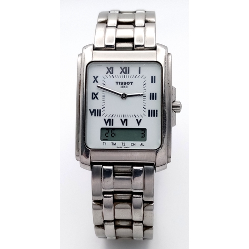 317 - A Tissot D130 Two Timer. Digital/analogue watch. Stainless steel bracelet and case - 28mm. White dia... 