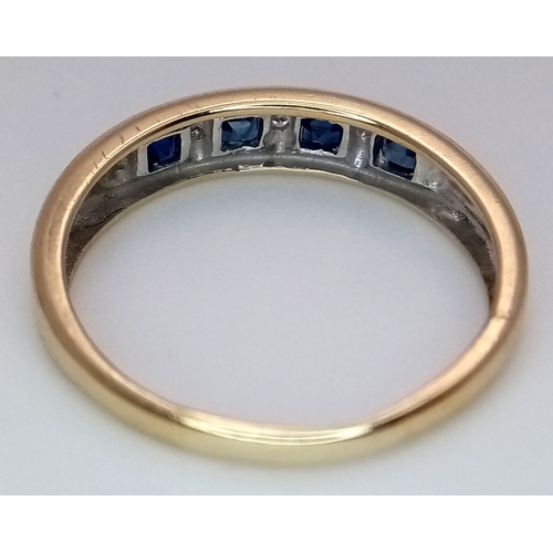 397 - A 14K YELLOW GOLD DIAMOND & SAPPHIRE HALF ETERNITY RING 2.2G TOTAL WEIGHT, SIZE N 1/2. Ref: 9296