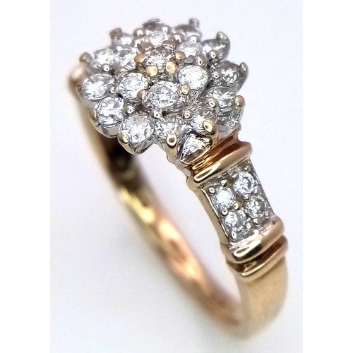 432 - A 9K YELLOW GOLD DIAMOND CLUSTER RING 0.50CT , 2.5G TOTAL WEIGHT, SIZE M 1/2. Ref: 9198