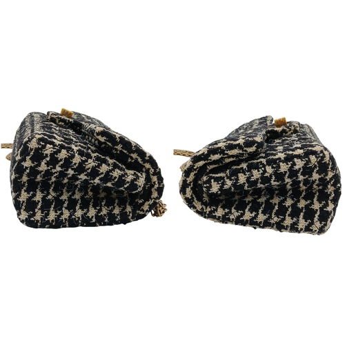 46 - A Chanel Black and Cream Houndstooth Tweed Flap Bag. Black and cream tweed exterior with gold-toned ... 