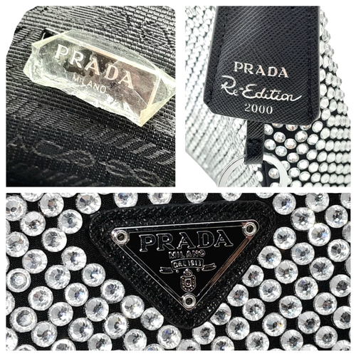 102 - A Prada Crystal Re-Edition 2000 Shoulder Bag. Crystal-embellished nylon exterior with silver-toned h... 