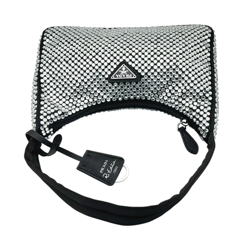 102 - A Prada Crystal Re-Edition 2000 Shoulder Bag. Crystal-embellished nylon exterior with silver-toned h... 