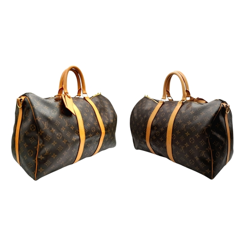 116 - A Louis Vuitton Monogram Canvas Keepall Bag. Brown coated canvas exterior with natural leather trim,... 