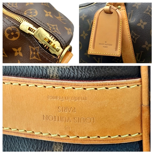 116 - A Louis Vuitton Monogram Canvas Keepall Bag. Brown coated canvas exterior with natural leather trim,... 