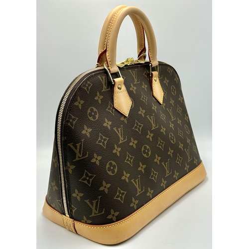 178 - A Louis Vuitton Monogram Alma Bag. Brown monogram canvas exterior with gold-toned hardware, double r... 