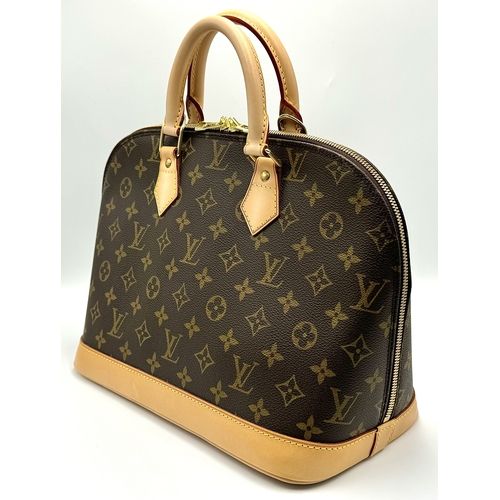 178 - A Louis Vuitton Monogram Alma Bag. Brown monogram canvas exterior with gold-toned hardware, double r... 