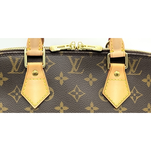 178 - A Louis Vuitton Monogram Alma Bag. Brown monogram canvas exterior with gold-toned hardware, double r... 